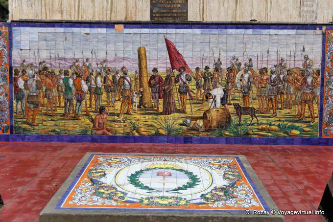 Détail de la frise : la fondation de la ville de Mendoza par Pedro del Castillo en 1561, Mendoza Plaza De Espana - Argentine