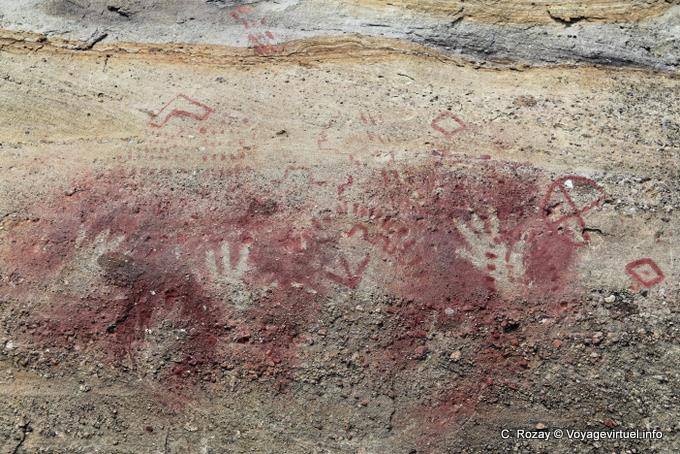 Trois mains aérographes, Peintures Rupestres Tehuelche, Walichu - Argentine