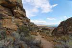 Vue depuis les grottes, site archéologique Tehuelche, Walichu, Argentine.