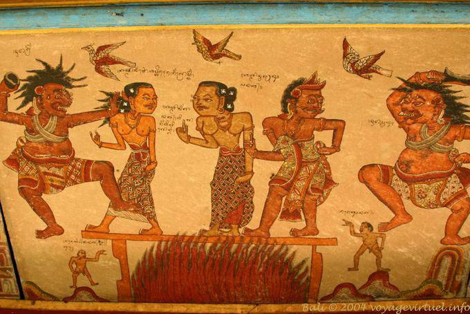 Jeu de couples, peinture murale Klungkung - Bali