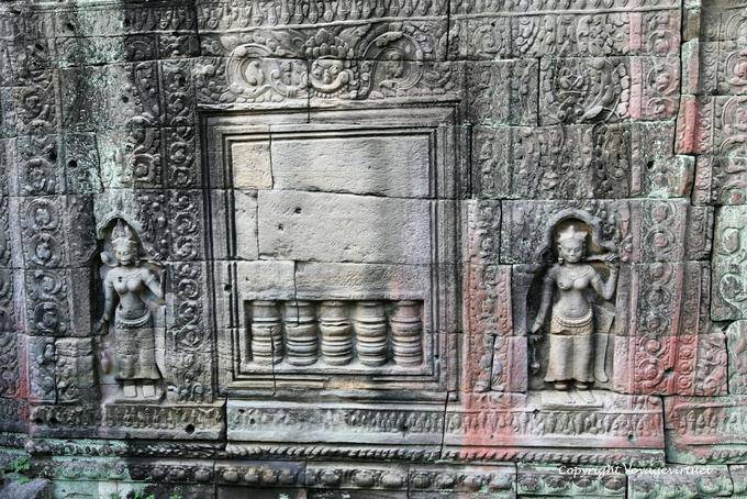 Mur aux éléments décoratifs, Preah Khan, Angkor, Cambodge