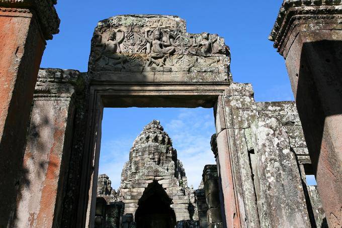 Fronton sur porte Bayon, Angkor-Thom, Angkor, Cambodge
