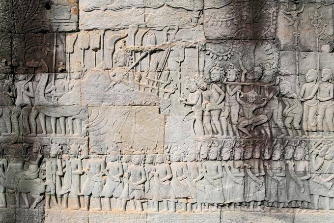 Jayavarman VII bas-relief galerie nord Bayon, Angkor-Thom, Angkor, Cambodge