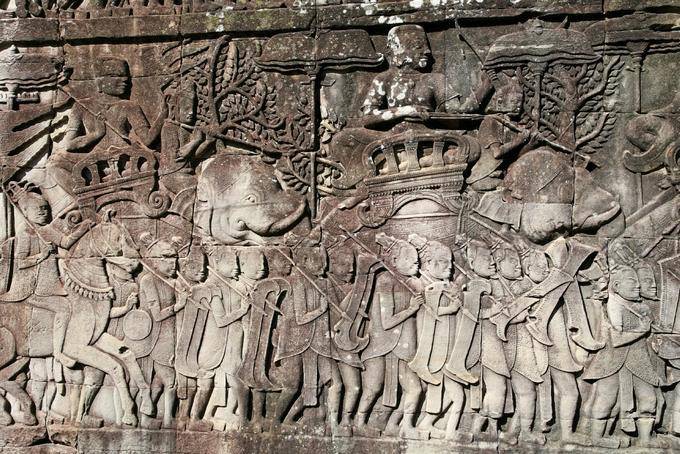 Bataille aux éléphants Bayon Angkor-Thom, Angkor, Cambodge