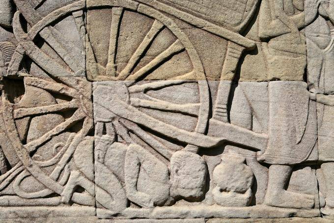 Souffle du cuisinier détail bas-relief Bayon Angkor-Thom, Angkor, Cambodge