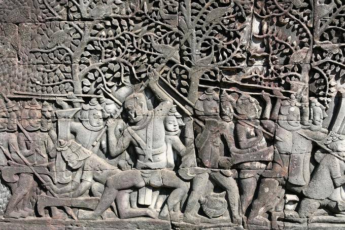 Détail guerrier (bas relief) Bayon Angkor-Thom, Angkor, Cambodge