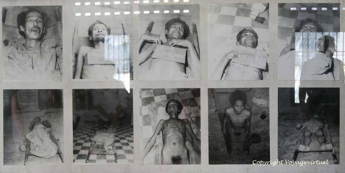 Photographies de suppliciés, musée du génocide khmer, Phnom Penh - Cambodge