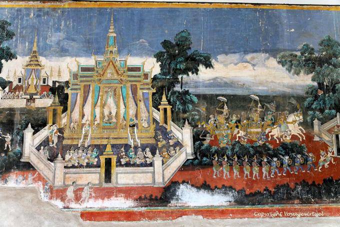 Fresque du Ramaketi, galerie extérieure, Palais de Phnom Penh - Cambodge