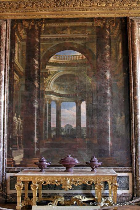 Trompe-l'oeil perspective des jardins, Jacques Rousseau, Salon de Vénus, Versailles