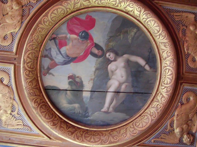 Plafond à caissons de la chambre du Roi, Château de Cheverny, France.