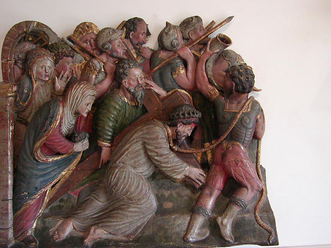 La Galerie, sculpture en bois polychrome, Villandry, France.