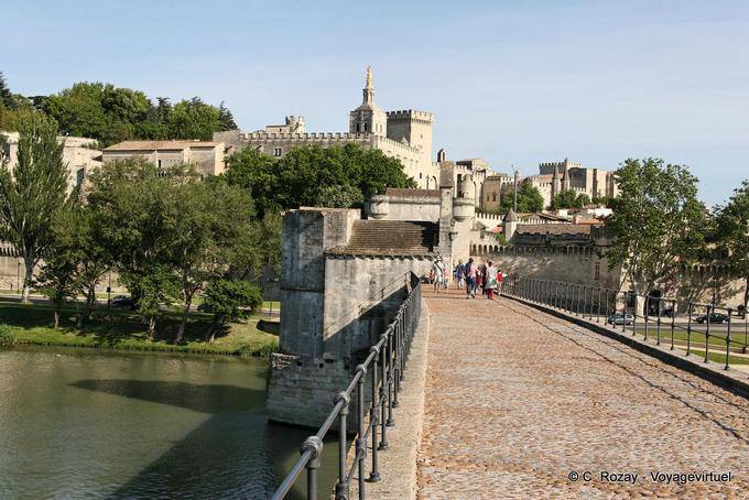 Vue sur la cité papale depuis le pont d'Avignon, Provence, France
