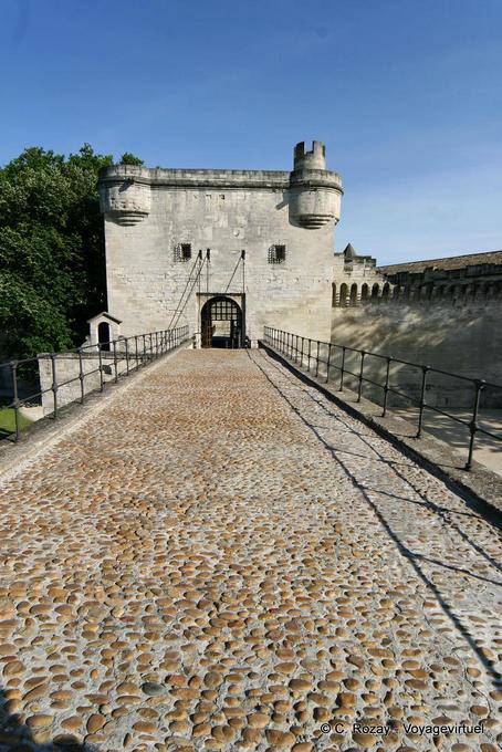 Petit pavage en galets du pont d'Avignon et tour du Châtelet, Provence, France