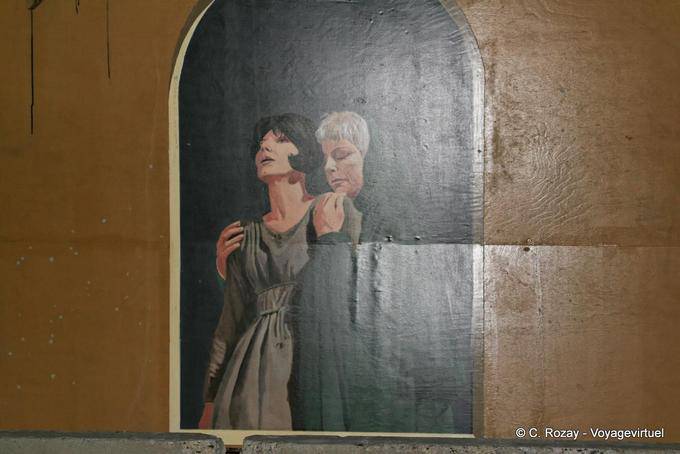 Mur peint représentant une scène au théâtre, Avignon, Provence, France