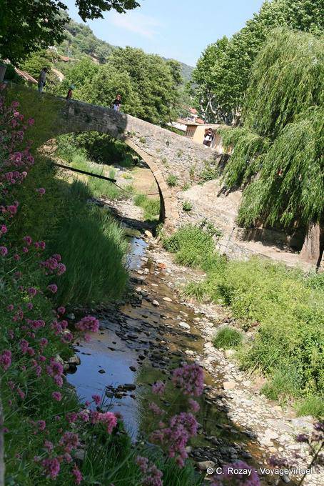 Collobrières, autre vue tordue sur le Pont Vieux, Provence, France