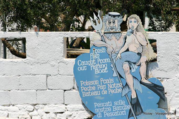 Panneau humoristique de restaurant, Elounda - Crète, Grèce