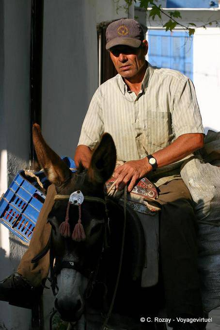 Lassithi, autre vue de l'homme chevauchant un âne - Crète, Grèce