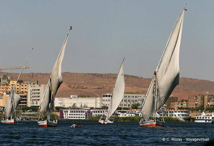 Felouques tournant au vent, Assouan - Égypte