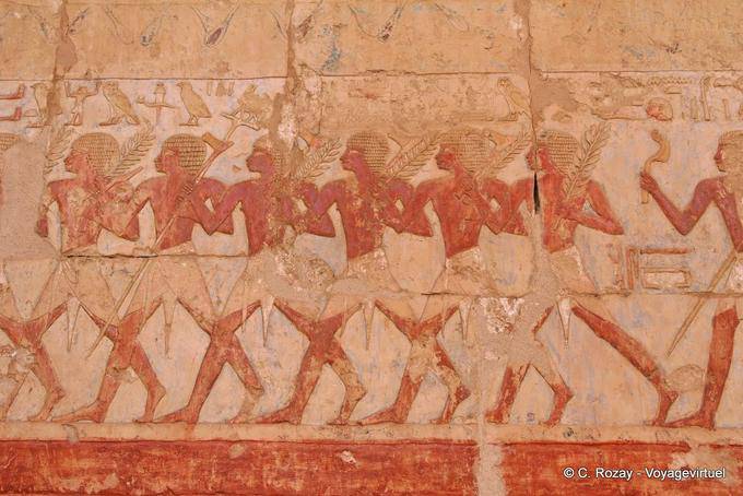 Défilé de soldats de Thèbes, fresque de la chapelle d'Hathor, Hatchepsout - Égypte