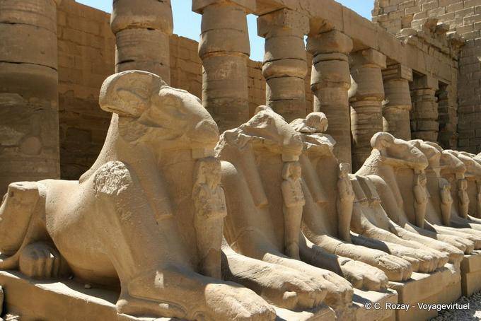 Rangée de Sphinx, portique des bubastites, première cour, temple de Karnak - Égypte
