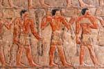 Frise peinte en couleurs d'origine, Mastaba de Mérérouka, Saqqarah, Egypte.