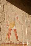 Anubis avec le sceptre ouas (main gauche) et le ankh (droite), temple d'Hatchepsout, Egypte.