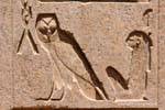 Chouette de la sagesse, Unilitère m, relief en creux, temple de Karnak, Egypte.