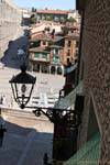 Calle Cervantes, vue sur l'aqueduc et calle San Juan, Ségovie, Espagne.