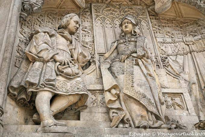 Christophe Colomb et la reine Isabella, détail of the Columbus monument, Plaza Colon, Madrid - Espagne