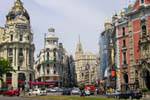 Madrid, Calle Alcala, Gran via, patte d'oie automobile, Espagne.