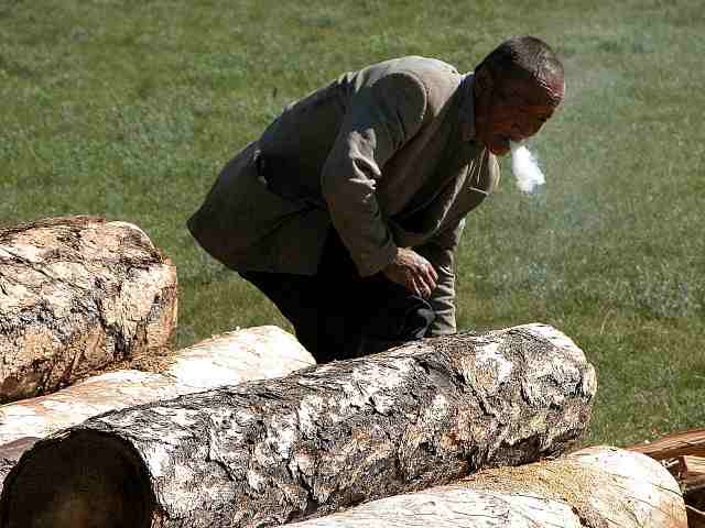 Petit matin
Vieil homme fumant sa première cigarette au petit matin, avant de couper du bois
Mots-clés: Mongolie