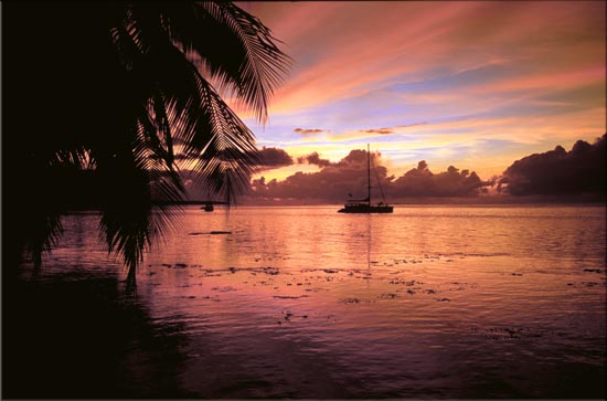 embrasement au crépuscule
10 mn après le coucher du soleil, les nuages s'embrasent tout à coup alors qu'on attendait la nuit. Moorea, polynésie, avril 2005
Mots-clés: côtes crépuscules Polynésie