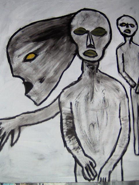 Homme et tête sortant de son corps
huile sur toile 100x81 cm
