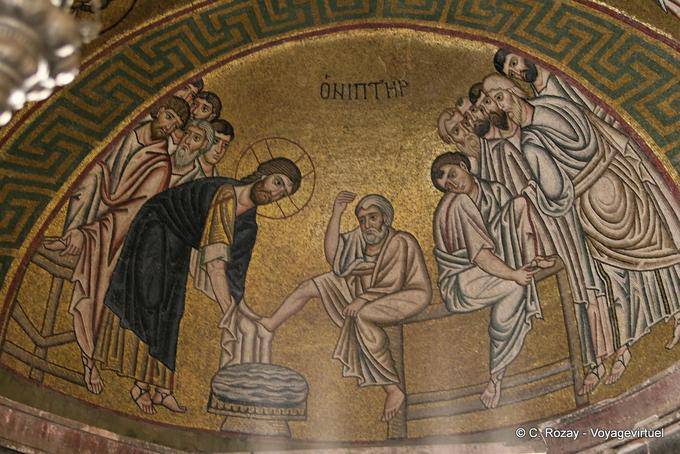 Jésus lave les pieds, Mosaiques, Ossios Loukas Monastère - Grèce