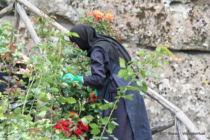 La bonne soeur aux roses, Monastère Agios Stefanos, Les Météores - Grèce