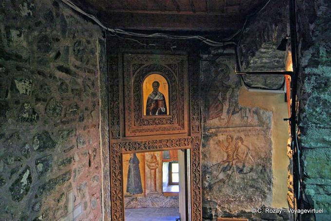 Restes de fresque et icône, Monastère Agios Nikolaos Anapafsas, Les Météores - Grèce