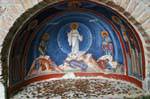 Fresque peinte dans renfoncement sur le chemin, monastère Metamorphosis, Les Météores, Grèce.