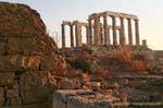 Autre vue du temple de Poséidon à la lumière du couchant, Cap Sounion, Grèce.