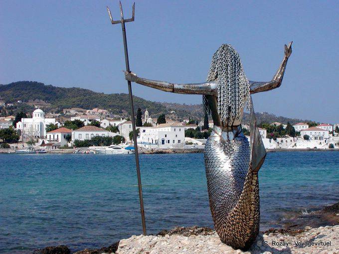 Sculpture de sirène en métal, Spetses - Grèce