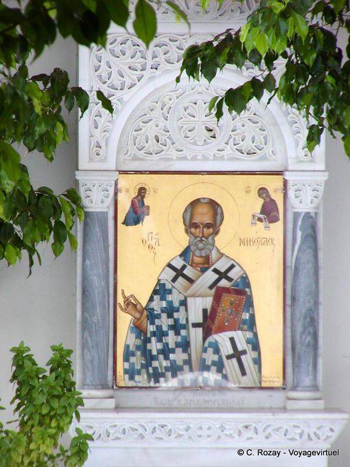 Icône et marbre sur la cathédrale Agios Nikolaos, Spetses - Grèce
