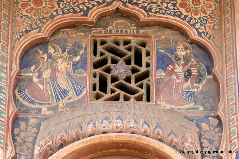 Mandawa, Décoration Sur Fond Bleu Mandawa Haveli