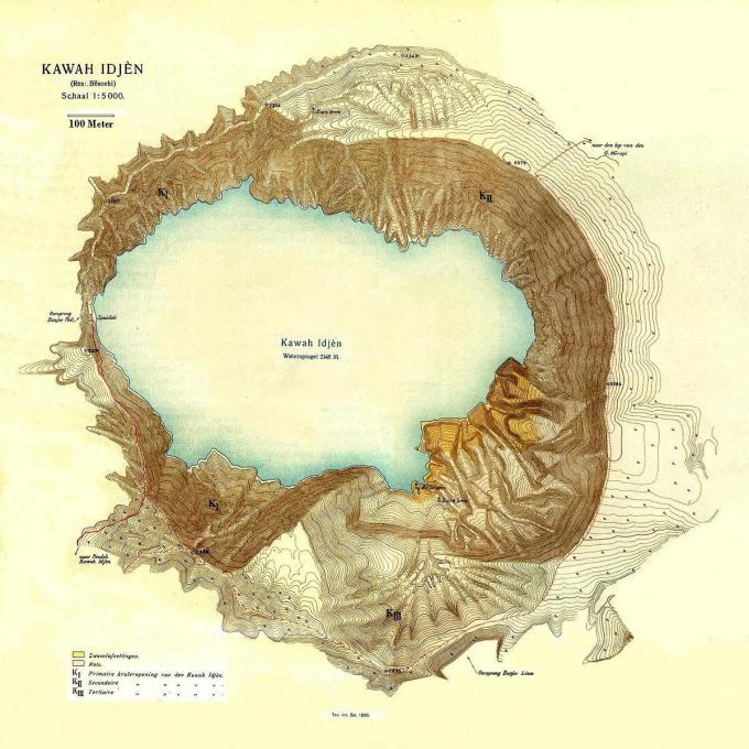 Carte du Kawah Ijen, datant de 1921, , Java Indonésie - By Geoethno at de.wikipedia (Original text : Topografische Untergrond (c) Topografische Dienst Kadaster, Emmen.) [Attribution], from Wikimedia Commons