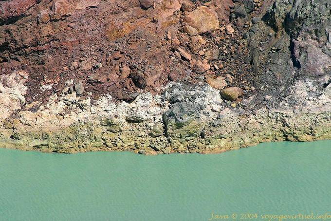 Couleurs des strates de la caldera, volcan Kawa Ijen, Java - Indonésie