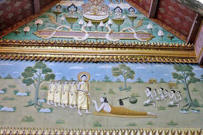 Vie de bouddha peinte sur une chapelle, Wat Sene Soukharam, Laos