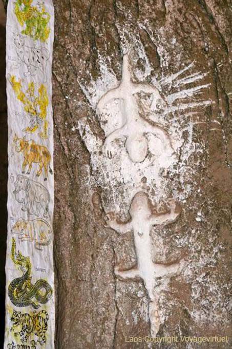 Salamandres en sculpture, Grotte Tham Phum, Pak Ou, Laos