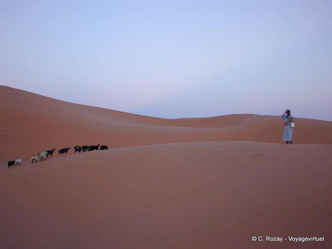 Le dos d'une femme ou le désert au soleil couchant, Merzouga - Maroc