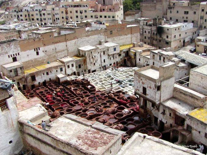 Le quartier des tanneurs vu d'une terrasse, Fès - Maroc