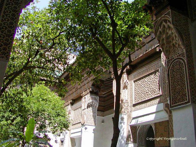 Patio jardin du Petit Riad, décoration extérieure, Palais de la Bahia, Marrakech - Maroc