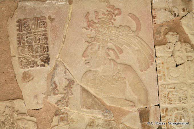 Détail d'un panneau en stuc, bas-relief du Templo XIV, Palenque - Mexique