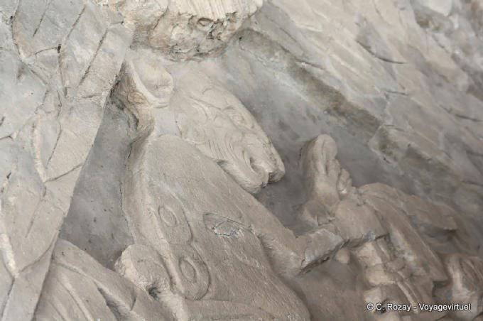 Fragment du bas-relief, fresque des quatre soleils, Tonina - Mexique